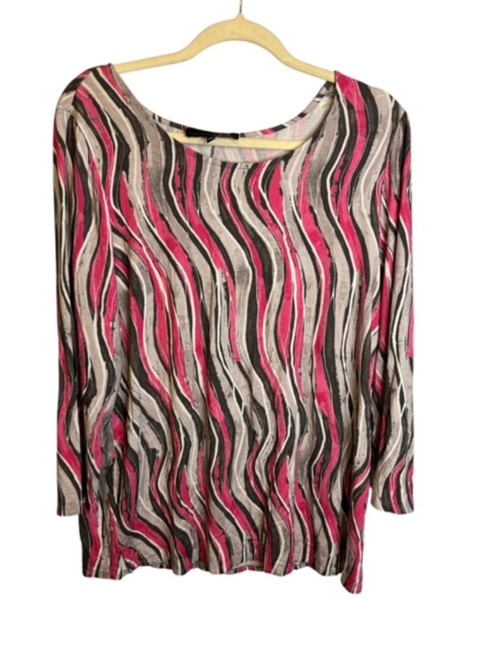 Liv by Habitat Blouse Women's Large‎ Abstract Office Lagenlook Stripes Pink Gray